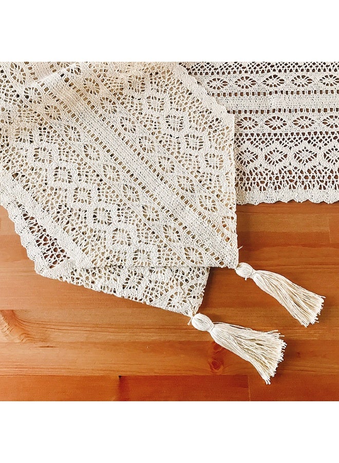 Lace Table Runner - Openwork Crochet Cotton 26x130cm, Beige Lace Tablecloth for Dining Table,Living Room Tea Table, TV Cabinet Decor & Ramadan - Image 4